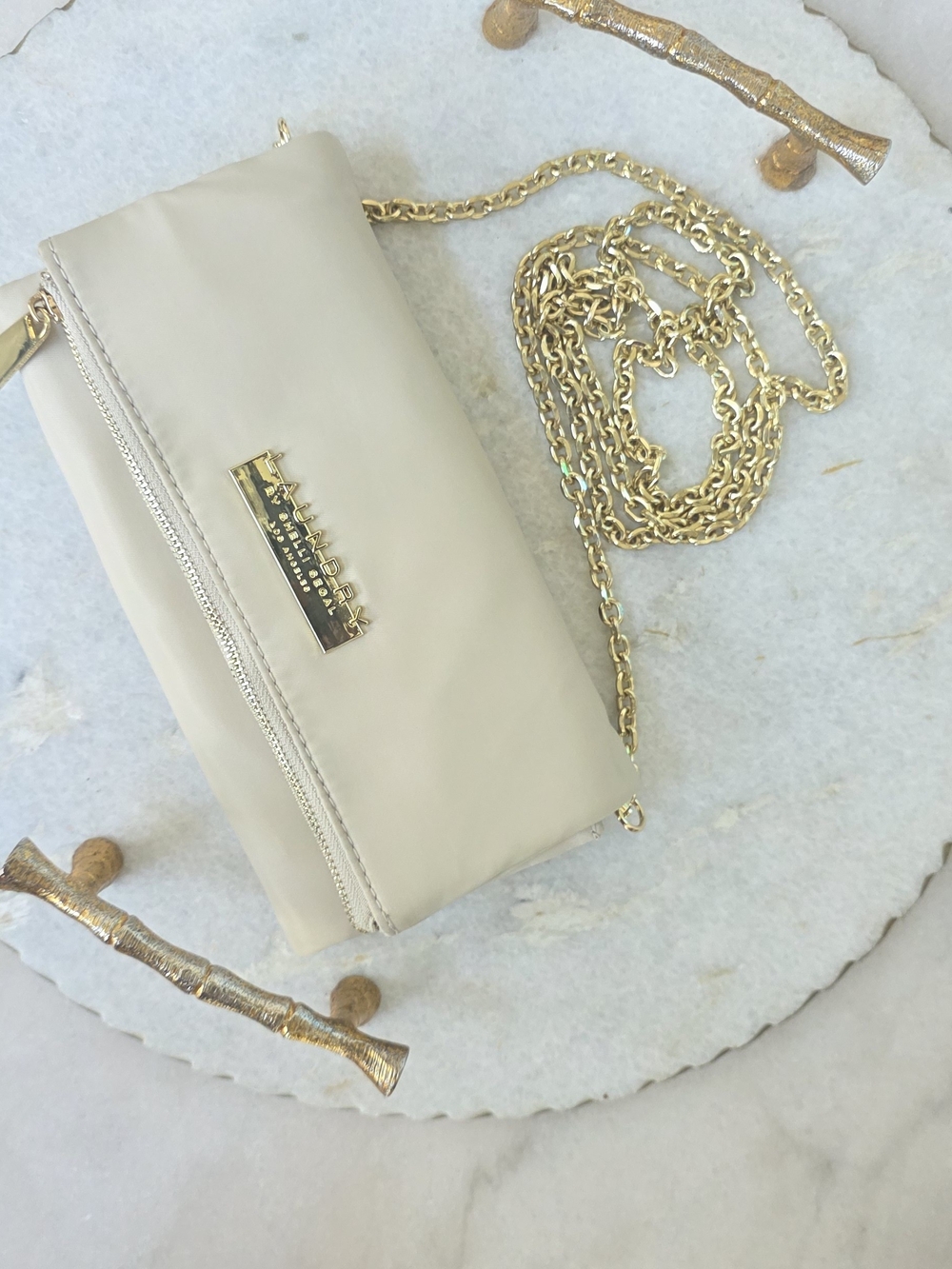 Laundry by Shelli Segal Cream Nylon Wallet on a Chain Crossbody Envelope Clutch